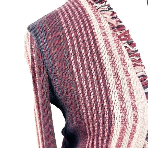 Nic+ Zoe Soft Cotton Blend Short Knit Jacket Pink Purple Tweed Fringe Size S - Picture 9 of 10